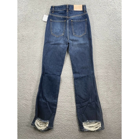 Free People Size24 Wide Leg Distressed Hem High Rise Women’s Jeans - Picture 4 of 9